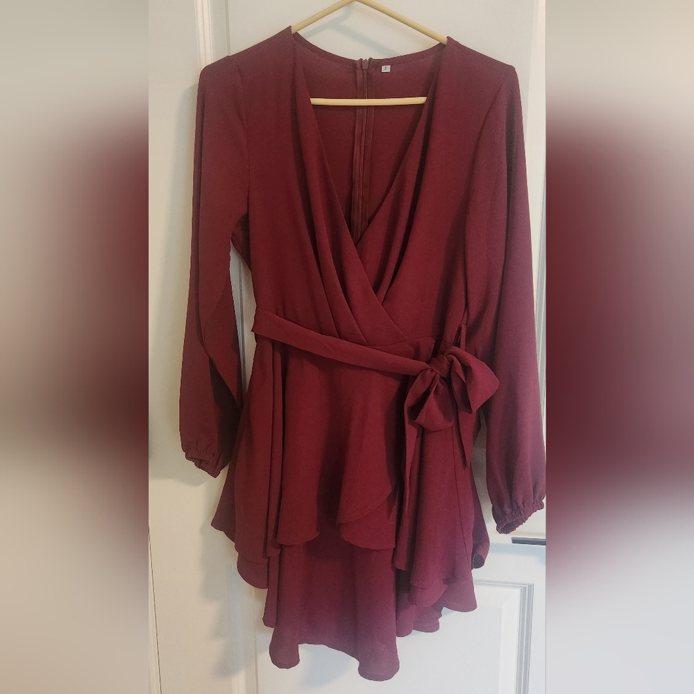 Elegant Burgundy Wrap Dress